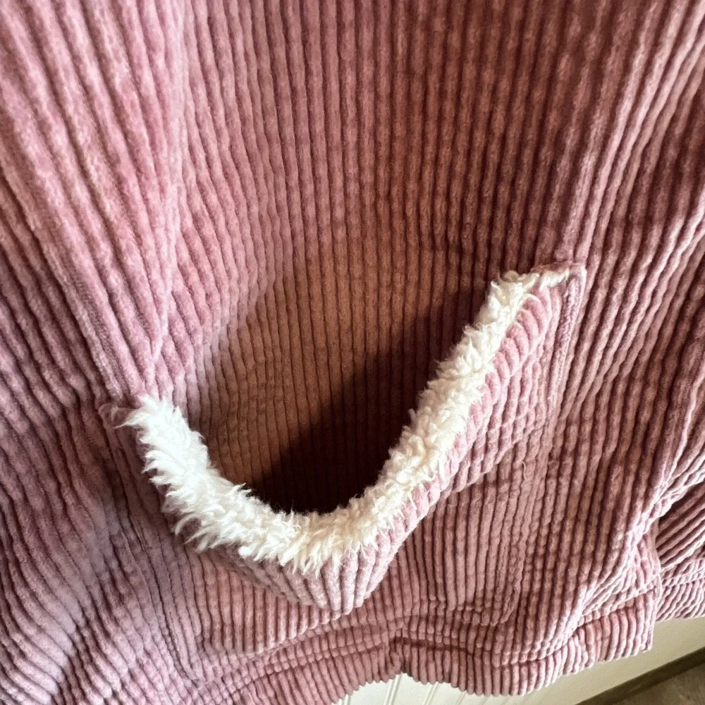 L.L.Bean Sherpa Lined Button Front Jacket Dusty Rose Pink Solid Pockets Size L
